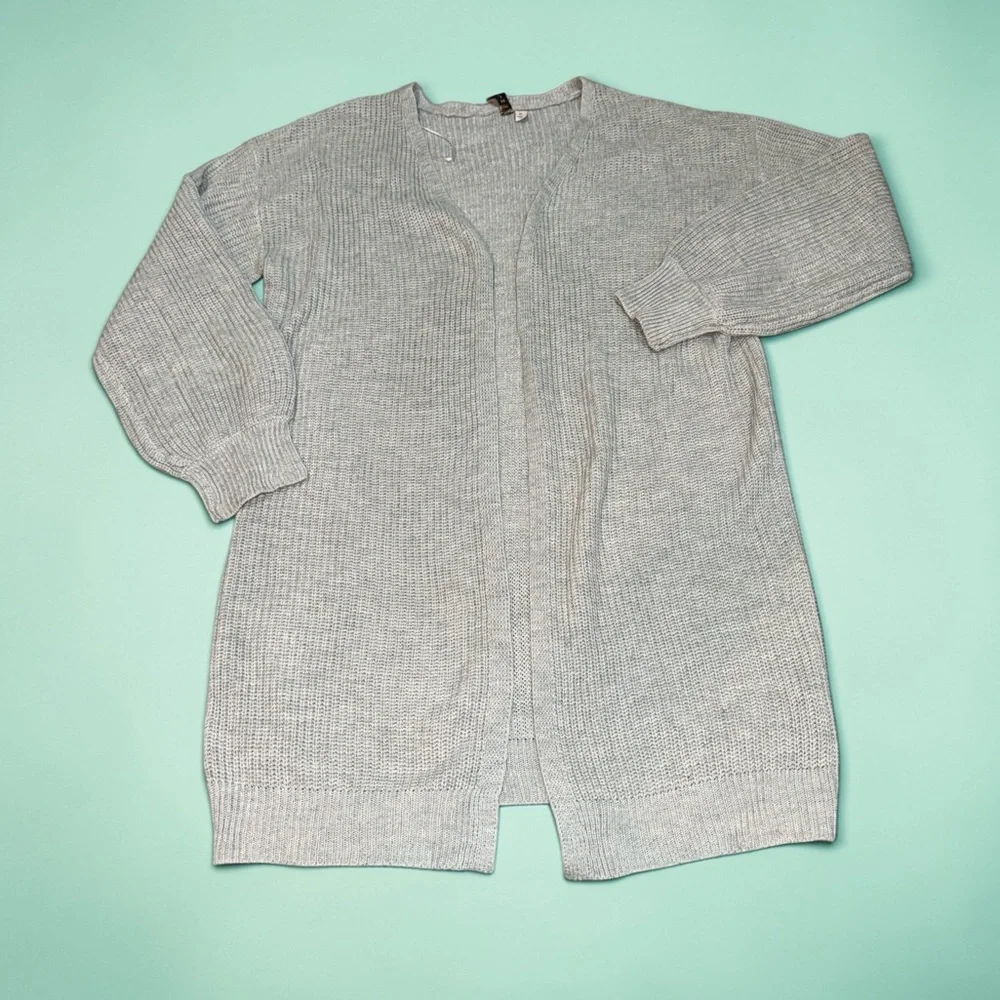 Light Gray Open-Front Ribbed Long Cardigan Sweater (XL)